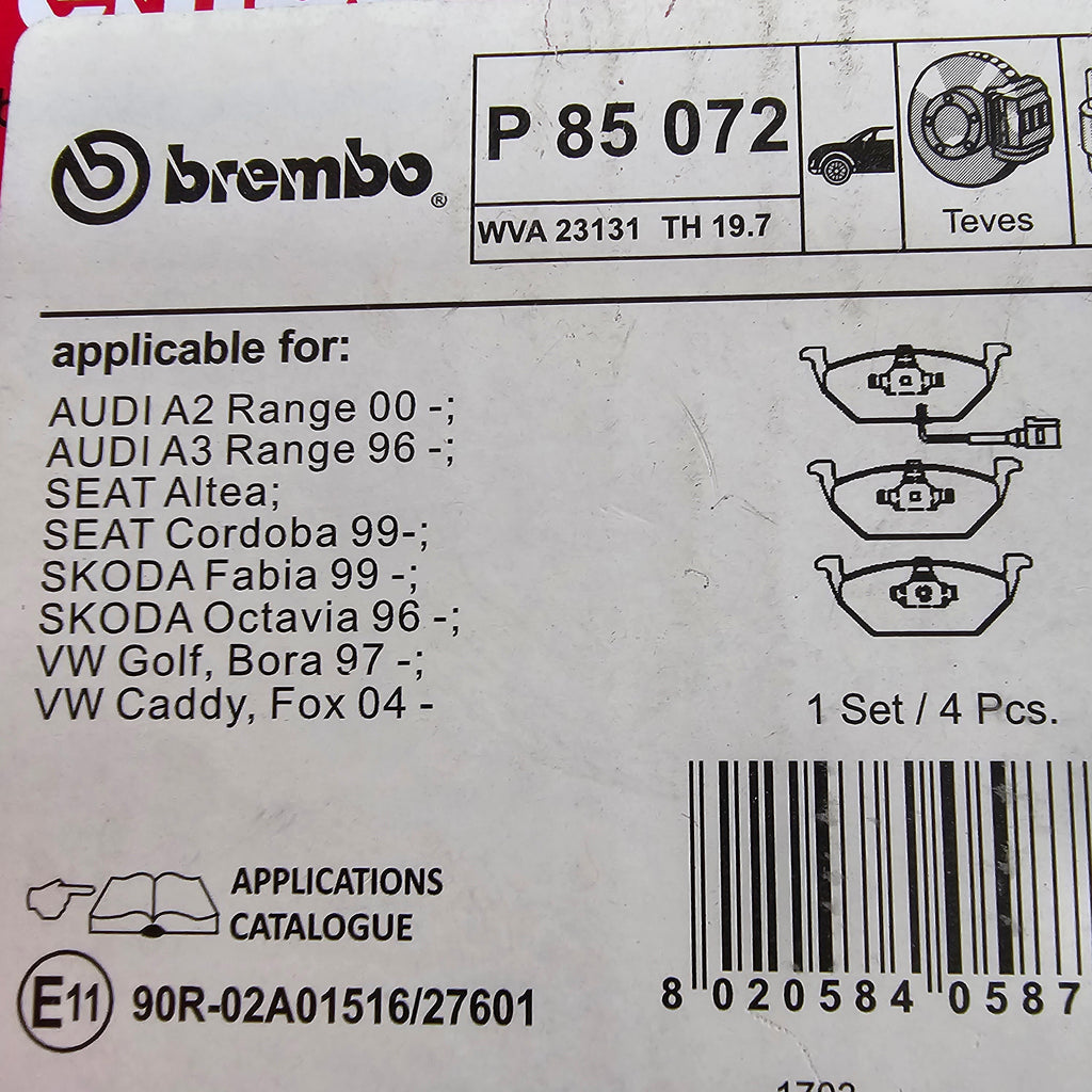 AUDI Brembo Front Brake Pads Set P85072