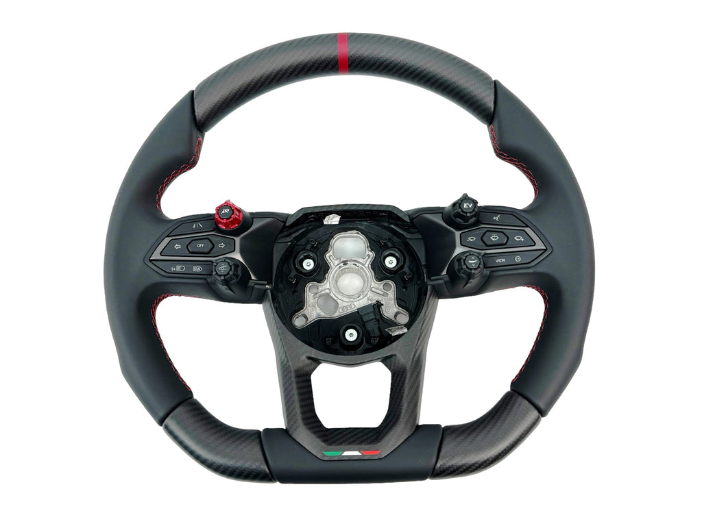 LAMBORGHINI REVULETO CARBON FIBRE LEATHER STEERING WHEEL - BLACK/RED