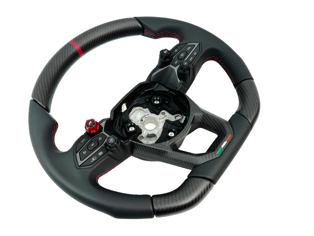 LAMBORGHINI REVULETO CARBON FIBRE LEATHER STEERING WHEEL - BLACK/RED