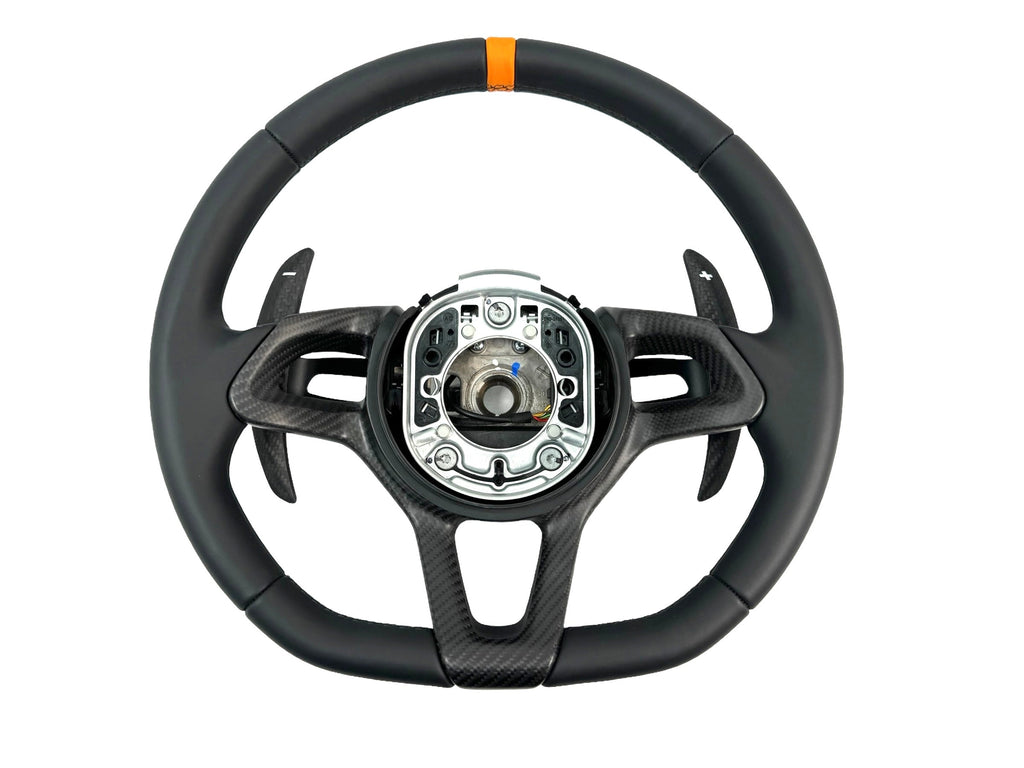 MCLAREN 570S MSO LEATHER/ CARBON STEERING WHEEL WITH ORANGE TOP BAND 13NA221CP-13055SW