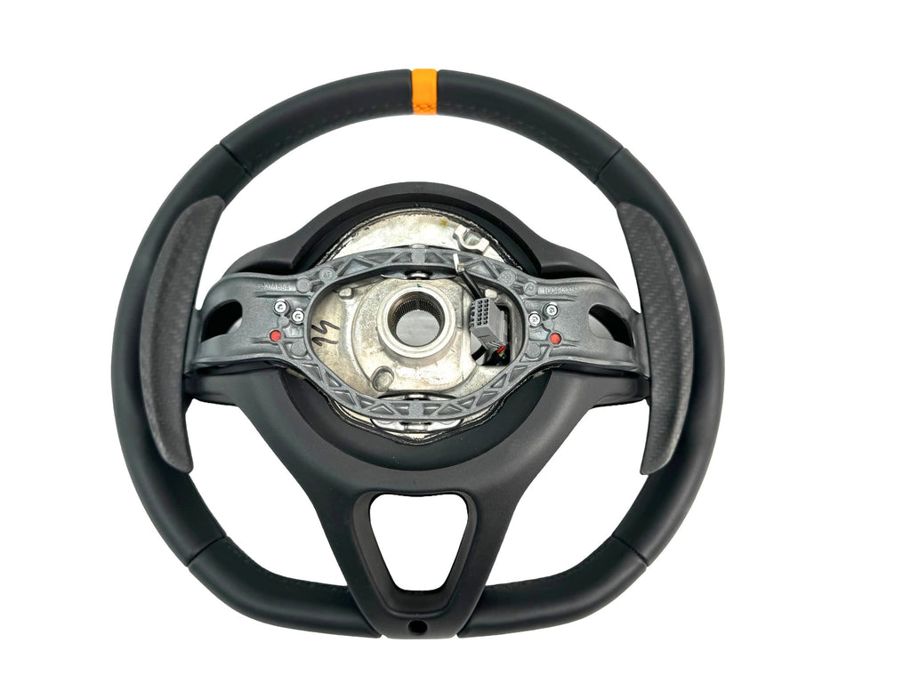 MCLAREN 570S MSO LEATHER/ CARBON STEERING WHEEL WITH ORANGE TOP BAND 13NA221CP-13055SW