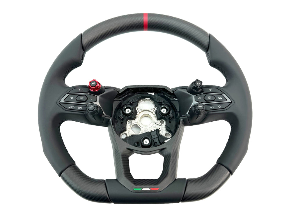 LAMBORGHINI REVULETO CARBON FIBRE LEATHER STEERING WHEEL - BLACK/ BLACK