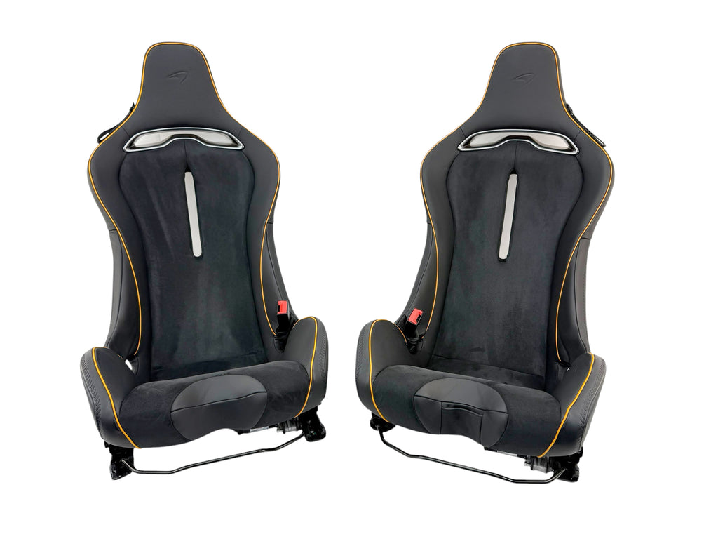 MCLAREN ARTURA MSO CLUBSPORT SEATS BLACK NO LUMBER SUPPORT ALCANTARA/ ORANGE PIPING 16NC493CP