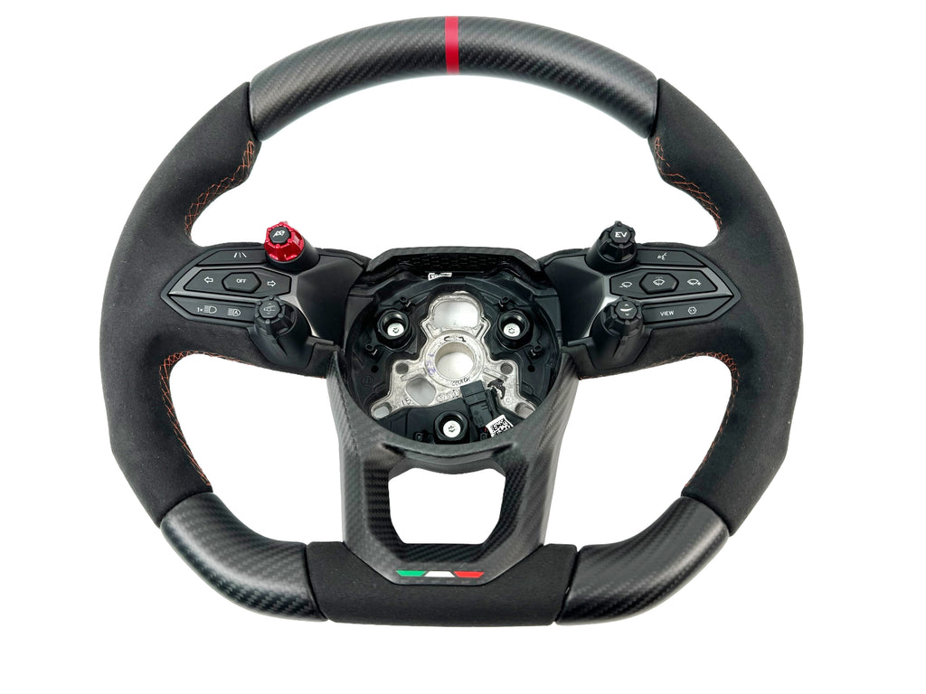 LAMBORGHINI REVULETO CARBON FIBRE ALCANTARA STEERING WHEEL - BLACK/ ORANGE