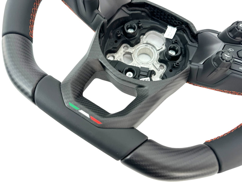 LAMBORGHINI REVULETO CARBON FIBRE LEATHER STEERING WHEEL - BLACK/ ORANGE