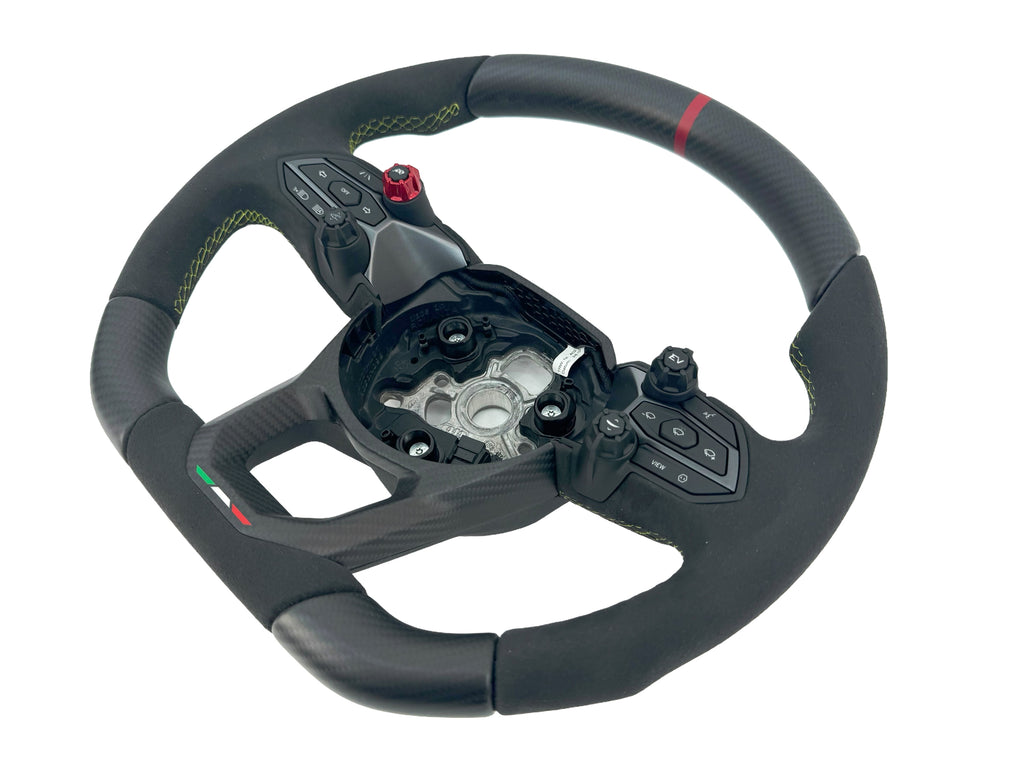 LAMBORGHINI REVULETO CARBON FIBRE ALCANTARA STEERING WHEEL - BLACK/ GREEN