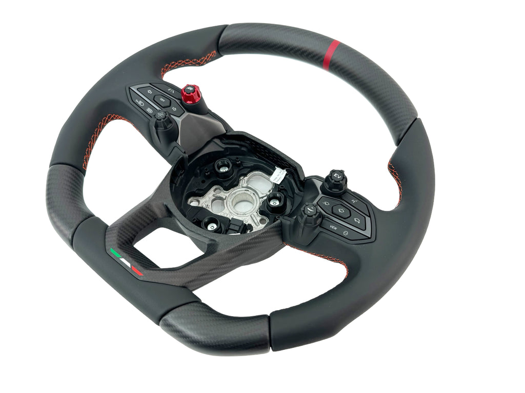 LAMBORGHINI REVULETO CARBON FIBRE LEATHER STEERING WHEEL - BLACK/ ORANGE