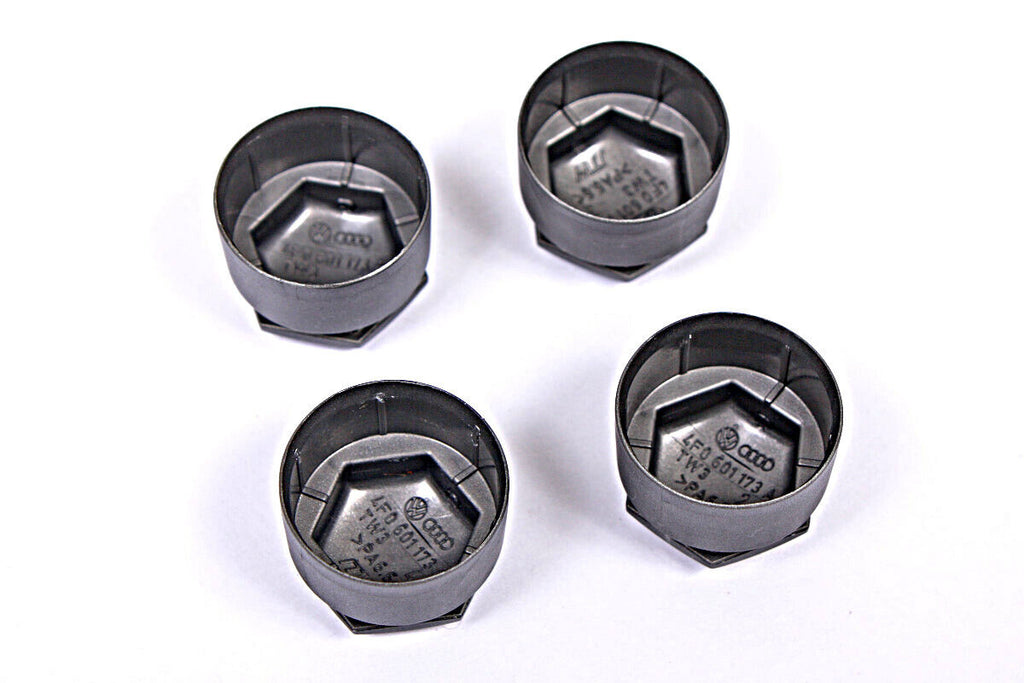 WHEEL NUT COVERS FOR AUDI A1 A3 A4 A5 A6 A7 LOCKING BOLT CAPS DARK GREY x4 4F0601173A