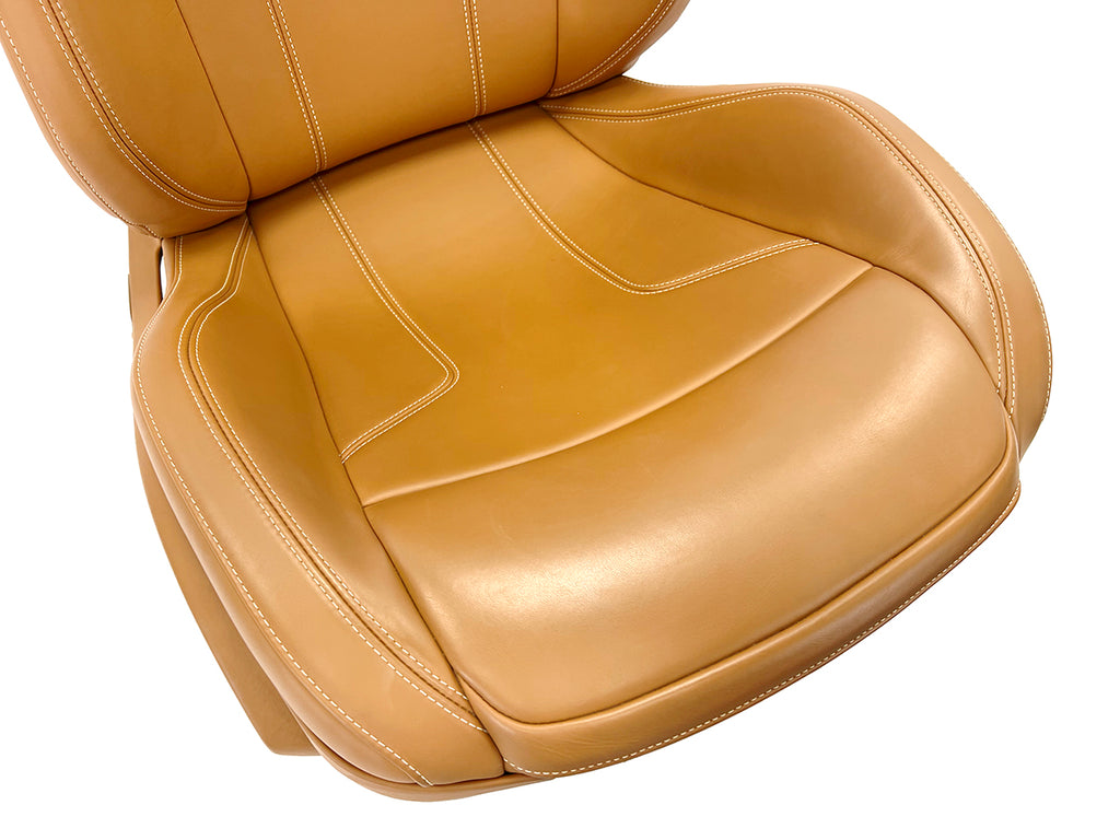 FERRARI F12 FRONT RIGHT COMFORT SEAT IN TAN LEATHER WITH WHITE STITCHING