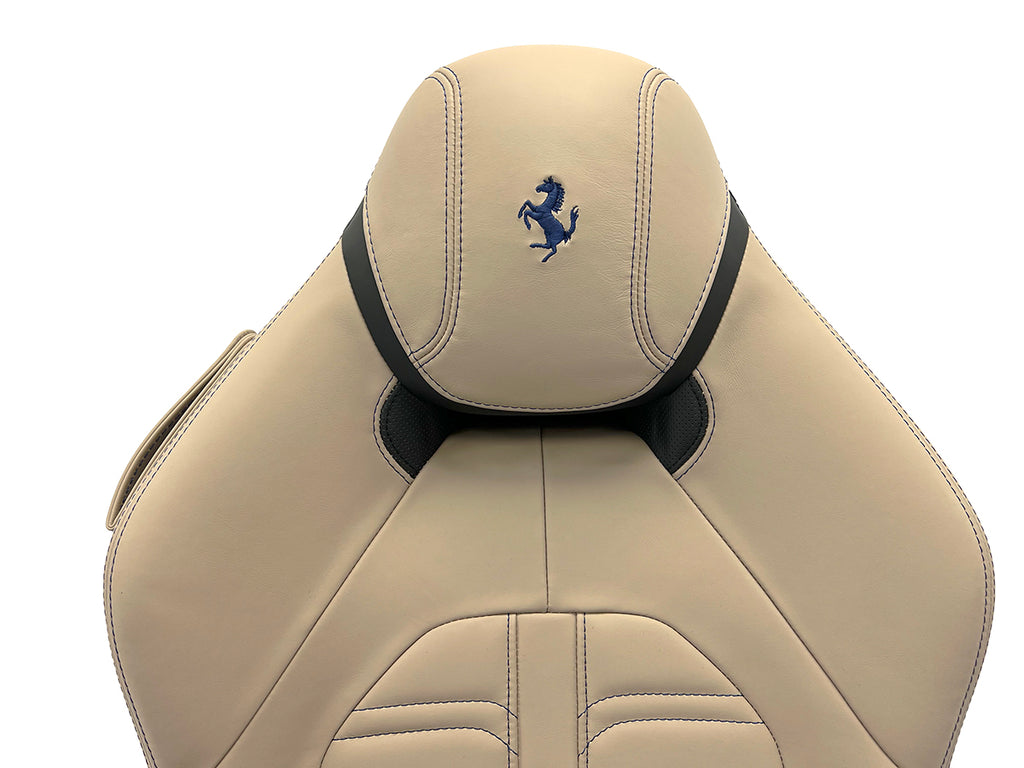GENUINE FERRARI CALIFORNIA T FRONT RIGHT SEAT IN BEIGE WITH BLUE STITCHING