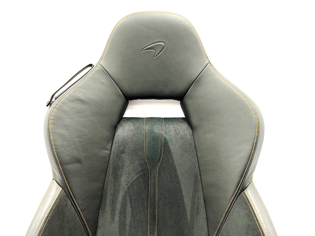 GENUINE MCLAREN 600LT MANUAL COMFORT RIGHT SEAT IN BLACK ALCANTARA W/ ORANGE